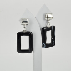 Earrings, black agate rectangles with sterling silver