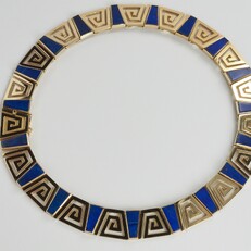 Greek necklace of lapis lazuli and 18ct yellow gold meander key