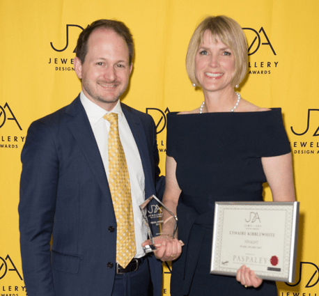 Lynaire Kibblewhite with Chris Paspaley,  sponsors of the JDA Pearl Award 2017