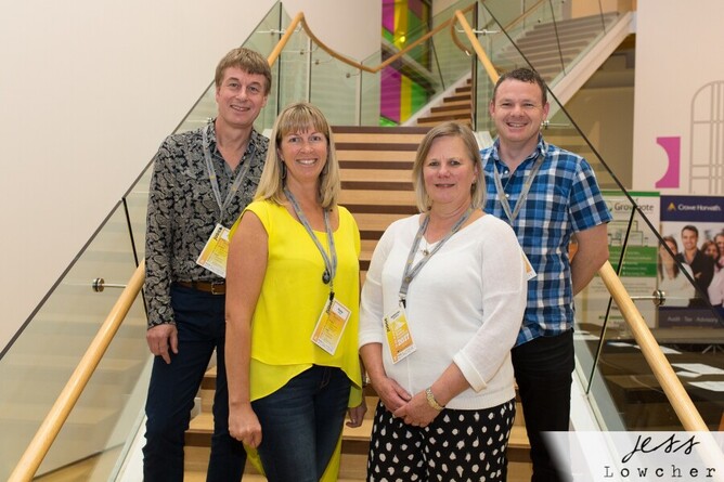 Maria King (in yellow) is one of the CO.STARTERS course facilitators. Here she is pictured with Nigel Tutt - CEO, Priority1, Graham Gaylard - Chairman, SODAInc, Katherine Sanford - Board Member, Enterprise Angels.