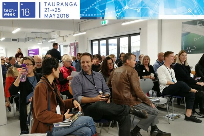 Lots of networking between funders and founders before the panel discussion.