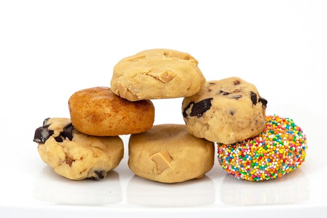 Collection of American-style cookie doughs created by Sweet Dough Co. founder Jess Lowcher.