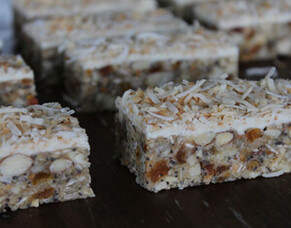 Muesli Bar with Toasted Coconut, White Chocolate and Apricots