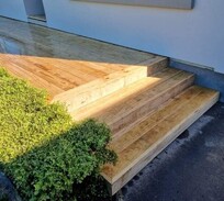 Timber entry steps and landing deck freshly built by professional deck builders in North Canterbury – ideal for modern Christchurch homes.