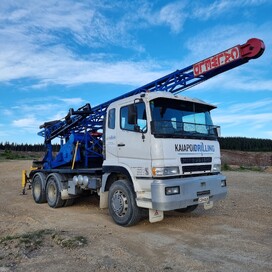 Kaiapoi Drilling rig truck parked on-site in Canterbury – professional drilling and earthworks services North Canterbury.