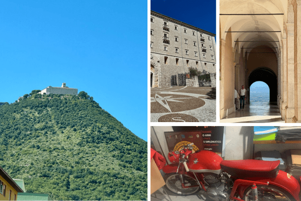 Abbey of Monte Cassino in the Lazio region, a must see! The Cassino Apartment owners 1954  MV 175.  Still a regular ride!