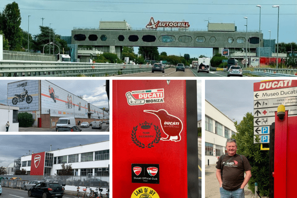 Bologna: Autogrill reststop & diner, DUCATI HQ & museum, happy John!