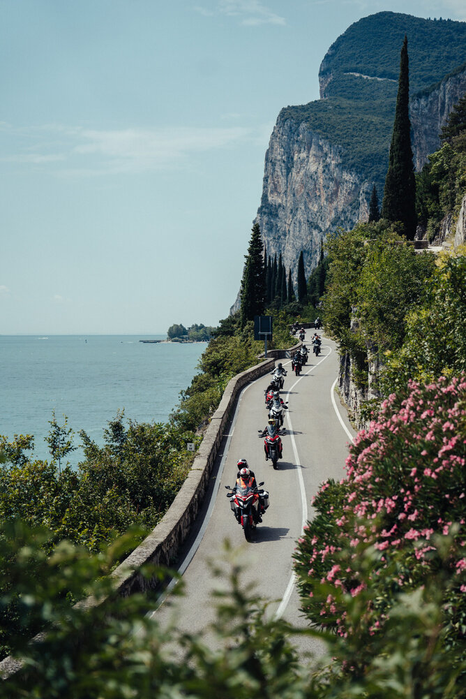 Riding along the side of Lake Garda. So big it looks like the sea.