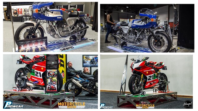 Top to bottom, Malcolm's Ducati 900 SS and Panigale V2 Bayliss on display