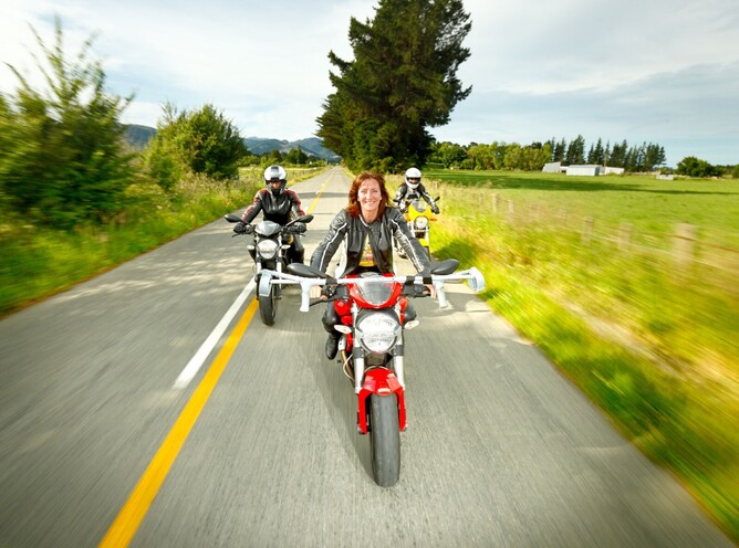 Bianca on Ducati, clutches and all!