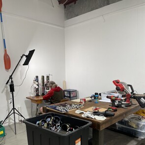 Irish at his workshop space where he creates the Hydrohuks.