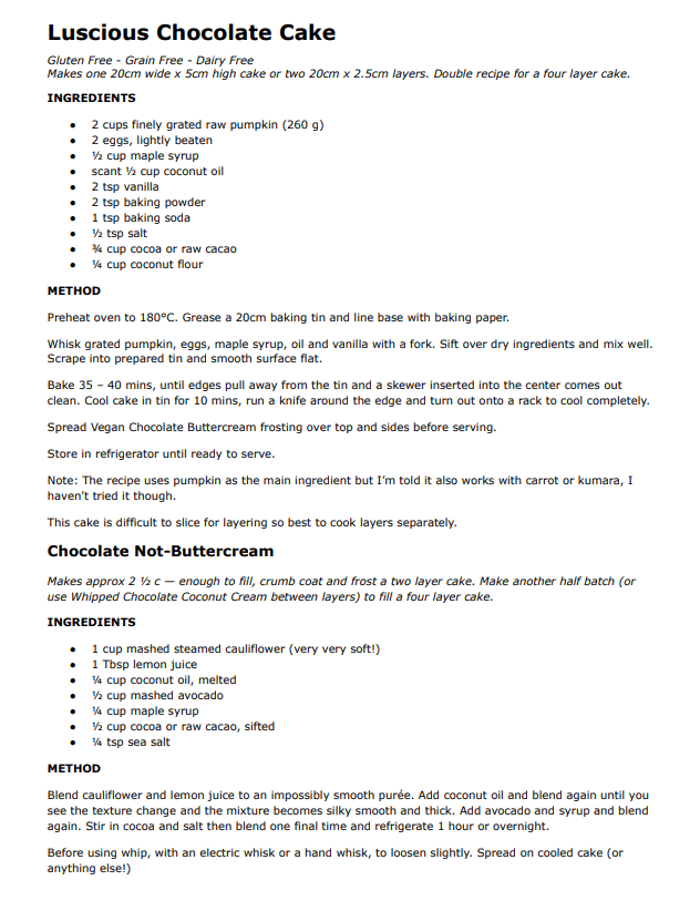 Chocolate Cake recipe Pdf copy click for download