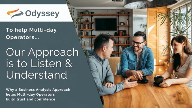 Odyssey, a Fit-for-Purpose Software Platform, takes a Business Analysis Approach to build trust and confidence with Multi-Day Operators, helping them reach their common goals of revenue growth, operational efficiency, and risk resilience.