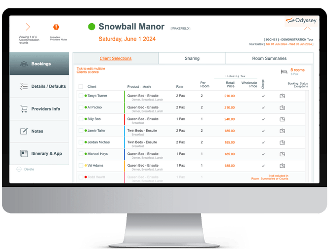 Odyssey has a comprehensive Supplier Management system for rooming arrangements, communications and reporting.