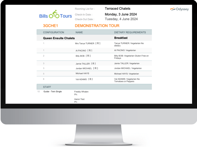 A rooming list provides the Accommodation Supplier with the correct and appropriate information to look after your customers.