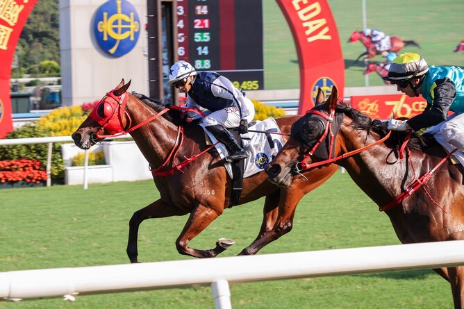 Fast Network winning the Gr.3 National Day Cup Handicap (1000m). Photo: HKJC