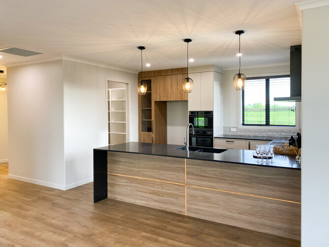 Kitchen Design by Taya Stockdale at Hostess Kitchens | Floorboards Flooring: Laminate Park Lane