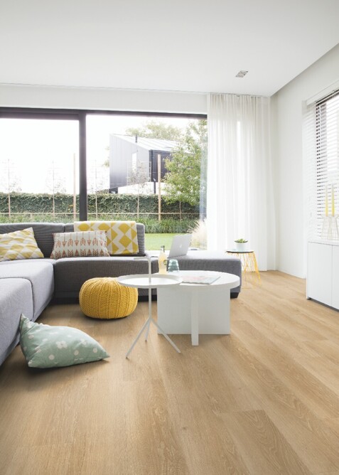 Natural wood look hybrid floor in a contemporary home.