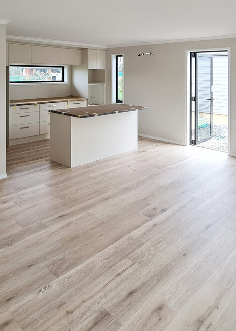 Light CorkWood flooring in a newly built home.