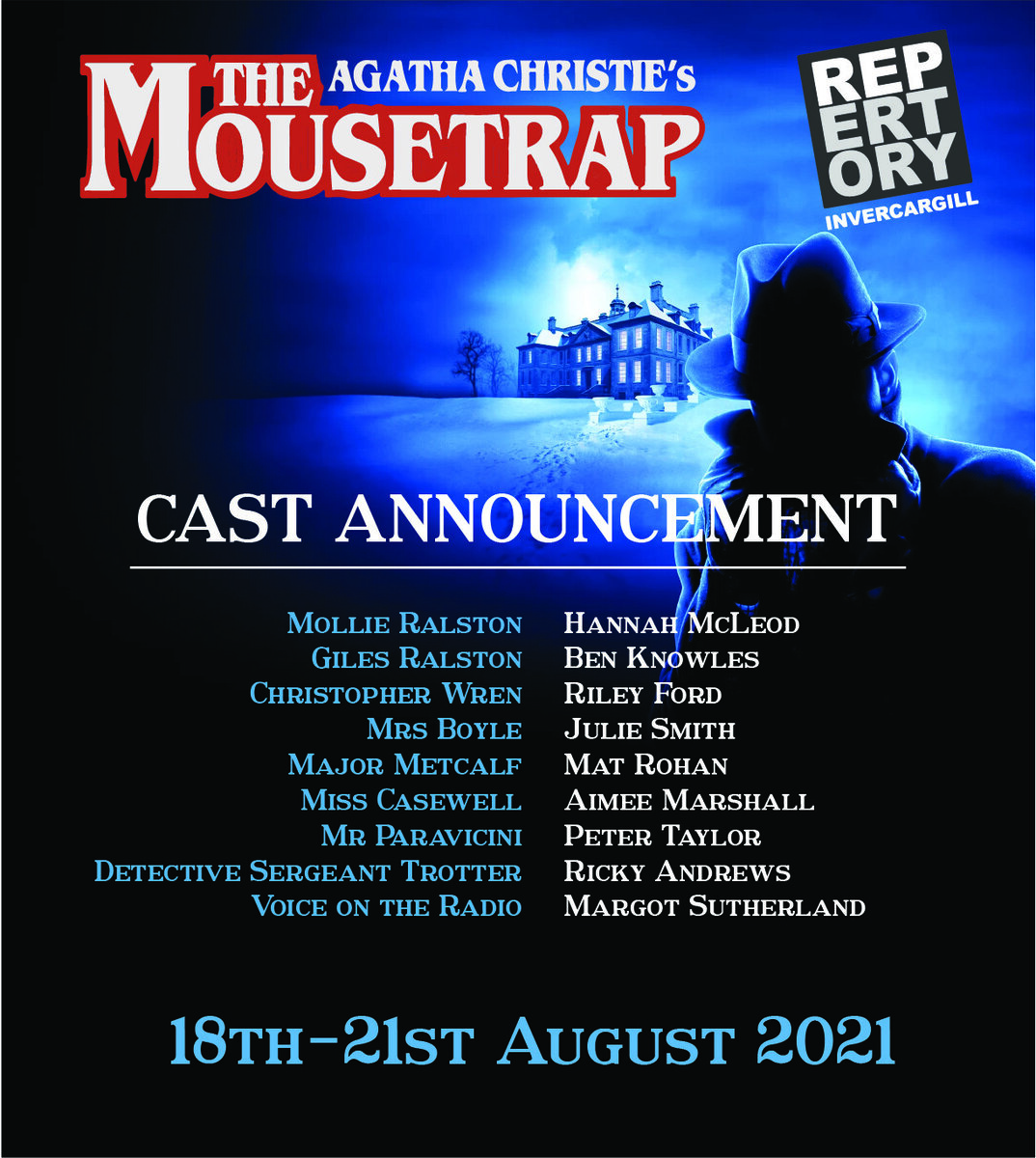 The Mousetrap Cast Announcement | Invercargill Repertory Society Inc.