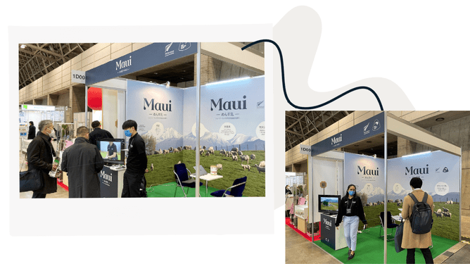 Pictured from left: Kota Ueda and Paula Dizon at the Maui Milk booth at FoodEx Japan.