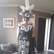 A model shows the dress designed by Valerie Ferguson for the Wearable Art Exhibition at Morrinsville Gallery