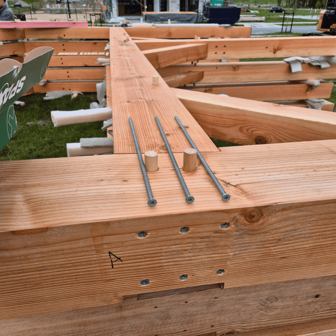 Timberframe dovetail joist and oak pegs