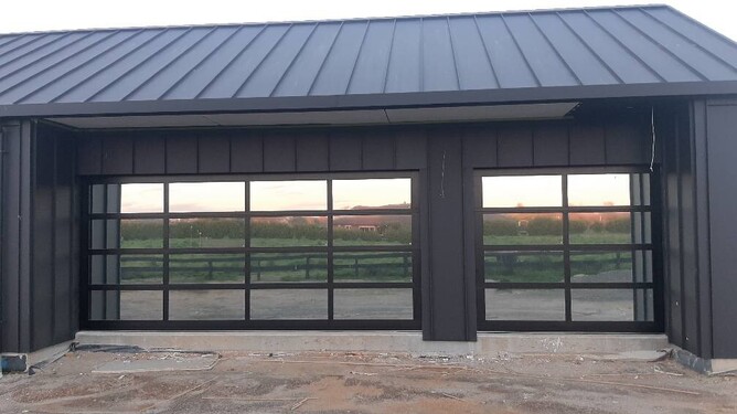 Architectural garage door with high-end finish