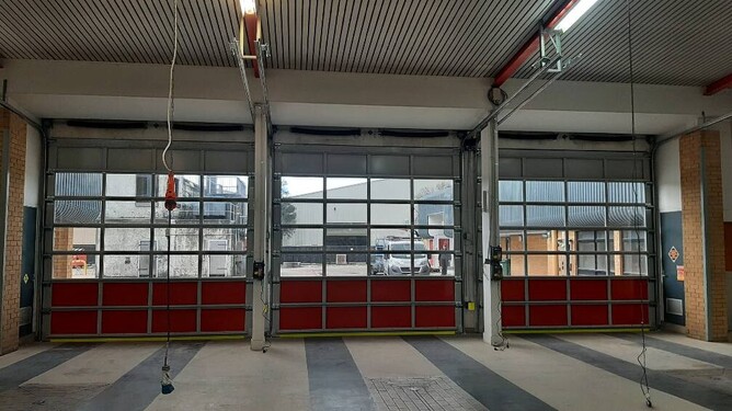 Automated sectional doors with Tru-Drive motors at fire station