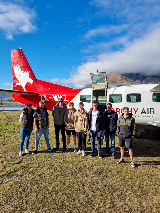 The Harrison Lane team ready for their scenic flight with Glenorchy Air