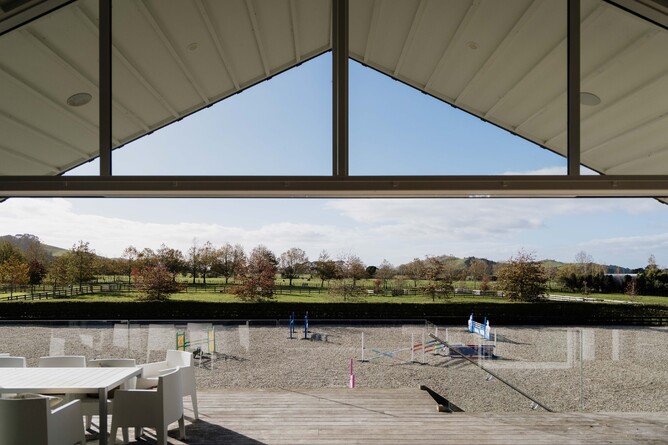 View of arena from the covered deck