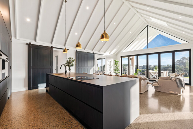 kitchen with polished concrete floors