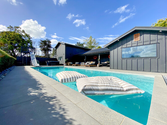 The barn also functions as a pool pavilion