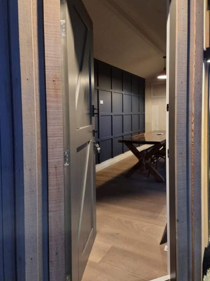 Cabin interior at night