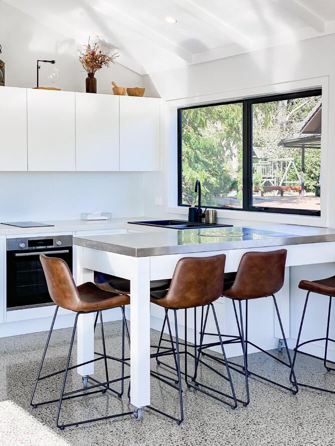 The minor dwelling is a highly functional space with open plan living and kitchen area with movable island