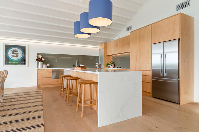 Kitchen island with plywood cabinetry