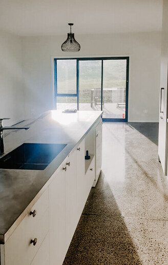 Kitchen with concrete floors