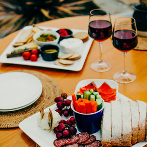Evening cheese platter with local produce and wine at SkyScape