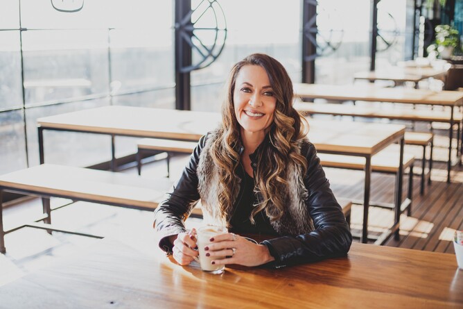 Sitting in a cafe with a coffee