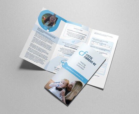 Tri-fold flyer design for Cystic Fibrosis NZ