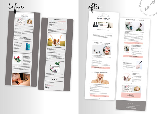 Mailchimp newsletter design before and after