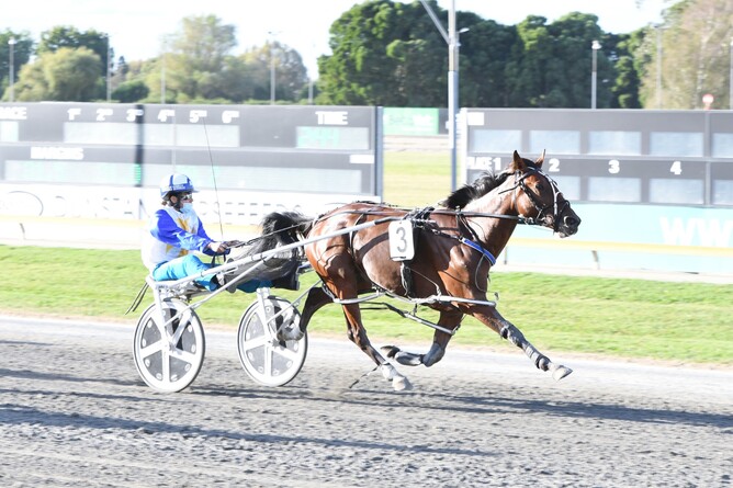 Sharkine stretches out towards the finish line on Wednesday. - Photo: Chanelle Lawson Photography
