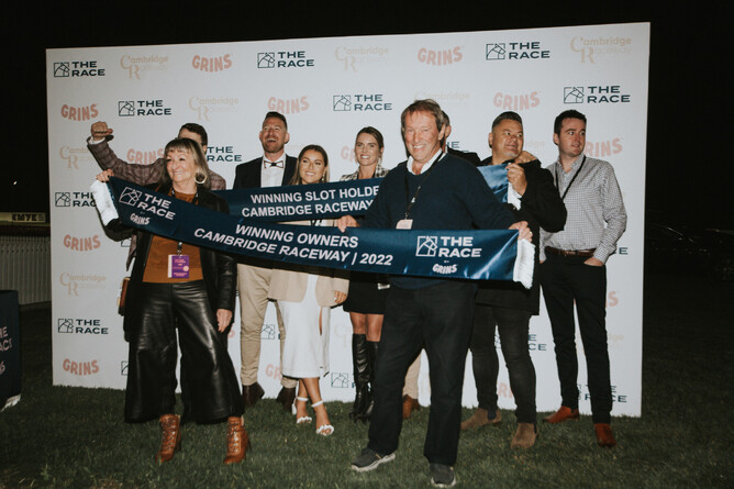 Winning connections celebrate following Self Assured’s win in the inaugural The Race by Grin - Photo: Sean Peterson
