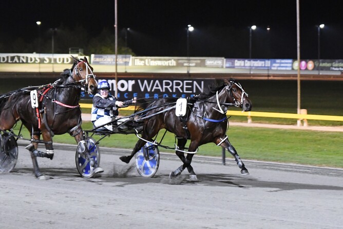 Alicia Harrison completes a winning double at the Cambridge Raceway with Sarandon. - Photo: Chanelle Lawson