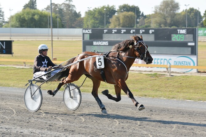 Tony Herlihy and I See Fire on their way to winning at The Raceway on Wednesday. Photo: Chanelle Lawson