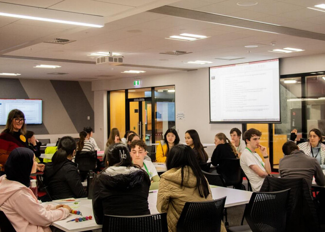 EnviroPAST: Plastic And Sustainability Talks, is a two-day conference funded by The Jenkins Foundation. New Zealand. Image of students at climate cafe run in partnership with Environment Canterbury.