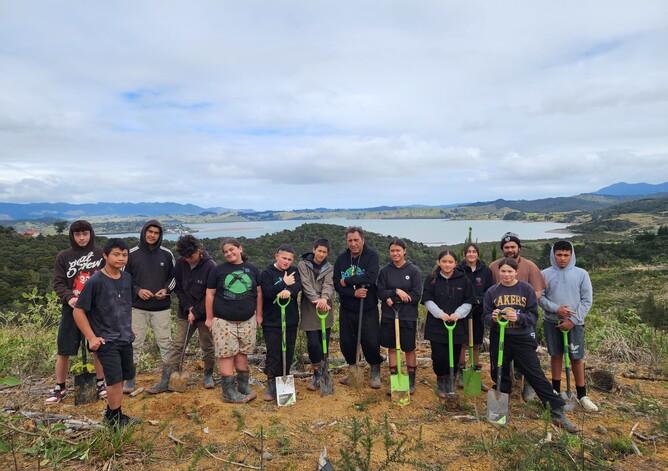 Image of the Te Kura Taumata o Panguru in 2023 at The Manawatawa native tree restoration programme in Motukaraka.