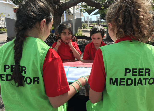 Image of four school children in the programme by, The Peace Foundation: Empowering Youth to Resolve Conflicts Constructively Through Peer Mediation