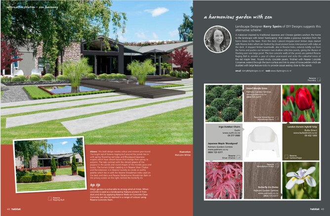 Garden makeover in Habitat magazine showing  water features, decks, planting and paint colour suggetsions