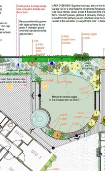 Informative 2-D plan with hardscape & planting notes